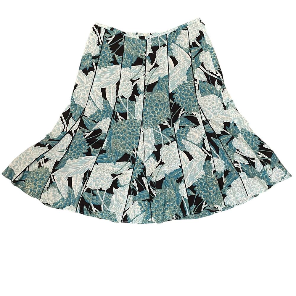 Ann Taylor Women's A Line Flare Skirt Piped Seams Green Floral Below Knee size 0
